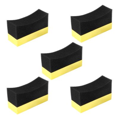 5x Professional Automotive Car Wheel Washer Tyre Tire Dressing Applicator Curved Foam Sponge Pad Black+yellow