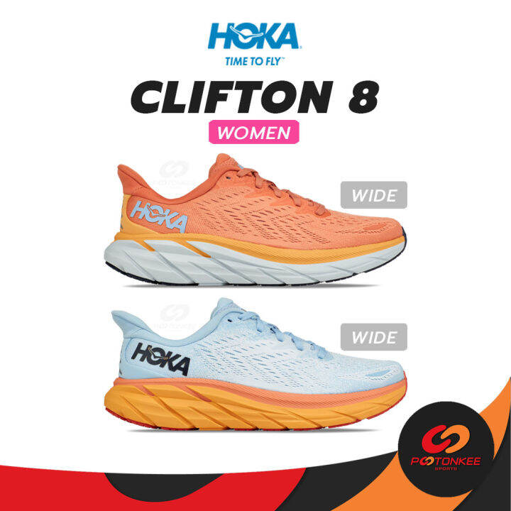 Hoka Women'S Clifton 8 (Wide) รองเท้าวิ่ง ผู้หญิง หน้าเท้ากว้าง รองเท้าวิ่งสายSupport  | Lazada.Co.Th