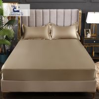 ❣۩ Liv-Esthete 1PCS Satin Silky Champagne Gold Mattress Cover Bed Line Cotton Shiny Luxury Single Twin Corners Double Fitted Sheet