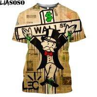 2023 NEWNewest Alec Monopoly เก่าที่อุดมไปด้วย3D พิมพ์เสื้อ T เด็กสาว Streetwear กราฟิกเสื้อ T ตลกเกมเงินถุงขนาดบวก Tops Tee