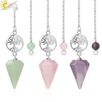 CSJA Natural Stone Pendulum for Radiesthesia Dowsing Reiki Tree of Life Pendant Divination Pendulos Esoteric Amulet Jewelry G718