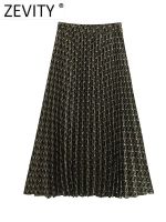 【CC】▬☏  Zevity Print Pleated Skirt Faldas Mujer Female Elastic Waist Vestidos QUN3100