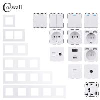 Coswall e20 série branco interruptor de parede do painel de computador tomada francesa da ue hdmi-compatível com usb tipo-c 18w carregador rápido tv rj45 módulo diy