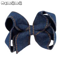 【CW】 ncmama 4.5 Inch Denim Hair Bows With Alligator Hairgrips Headwear Accessories