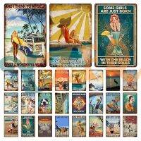 Retro Beach Surf เมอร์เมดโลหะดีบุกป้ายฤดูร้อน Vintage Plaque Beach Bar Home Art Wall ตกแต่งโปสเตอร์ DZ-0025A