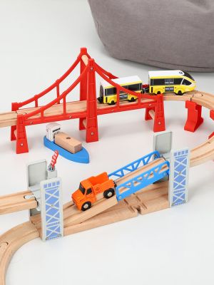 Wooden Train Tracks Railway Toys Set Wooden Double Deck Bridge Wooden Accessories Overpass Model Kids Toys Childrens Gifts
