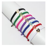 Gold-plated Brass Enamel Love Peach Heart Evil Eye Macrame Bracelet Women 2022 New Fashion White Purple String Handmade Jewelry