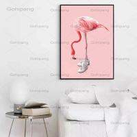 NewScandinavian สไตล์ Pink Flamingo ผ้าใบโปสเตอร์รองเท้าผ้าใบภาพวาดผ้าใบพิมพ์ภาพผนังศิลปะสำหรับห้องนั่งเล่นตกแต่งภายใน