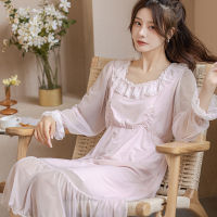 Ao Dai ศาลลมลูกไม้ Sleeping กระโปรงผู้หญิงฤดูใบไม้ผลิฤดูร้อนเจ้าหญิงลม Nylon ฝรั่งเศส Net ชุดนอนกระโปรงนางฟ้าขนาดกลางยาว