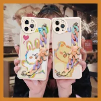 Nordic wind Little Bear Color Chain Phone Case For iphone 11 Pro Max Back Cover Raised lens imitation leather for girl