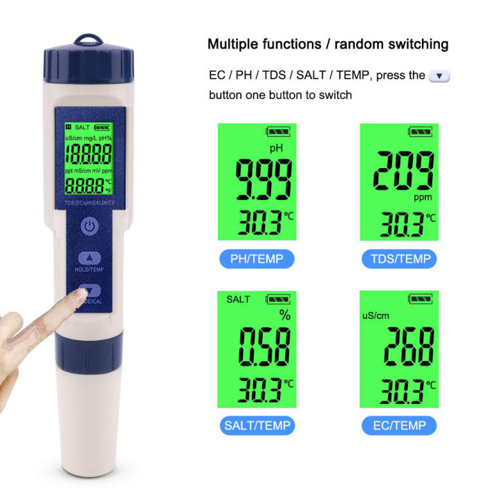 ปากกาเครื่องตรวจจับอีซีคุณภาพน้ำดิจิตอล-ph-temp