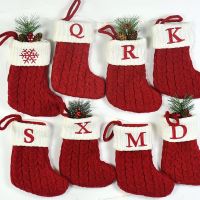 Red Christmas Socks Snowflake Alphabet Letters Christmas Knitting Stocking Xmas Tree Pendants for Home Decor New Year Kids Gifts
