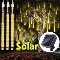 Solar Meteor Shower Rain Lights LED Outdoor Waterproof Icicle Fairy String Lights for Home Garden Christmas Raya Decoration