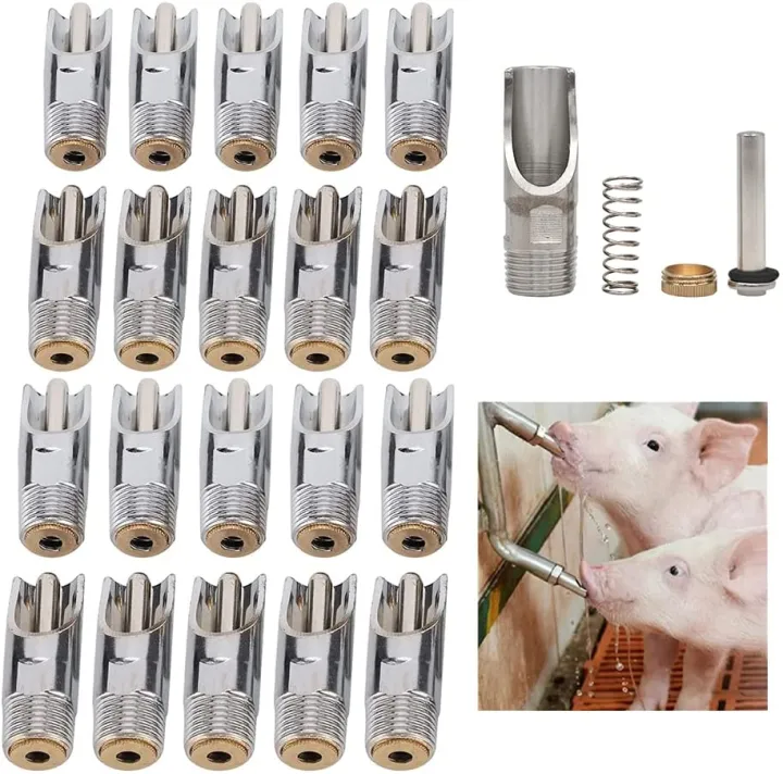 5Pcs 1/2" NPT Pig Nipples Water Feeder Stainless Steel Automatic Water Drinker for Piglet