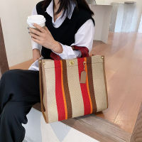 Womens Canvas Shoulder Bag Retro Striped Printing Large Capacity Handbag For Female Brand Designer Casual Tote Messenger Bags