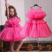 【CW】 Baby Bow Tulle Baptism for Gown Toddler Kids Wedding 1st Birthday Tutu Evening Dresses