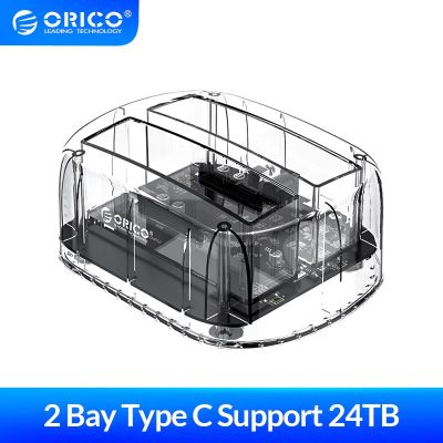 ORICO HDD แท่นวางมือถือ USB/Type C 2.5/3.5นิ้ว Type C ฮาร์ดดิสก์ SSD แบบออฟไลน์ Sata เป็น USB คัดลอก USB 3.0 Type-C แท่นวางมือถือดิสก์คู่ใส