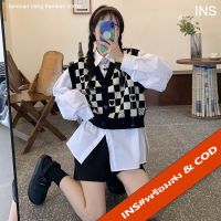 INS❤️เสื้อกั๊กผ้าถักลายสก็อตสไตล์เกาหลีสําหรับผู้หญิง เสื้อกั๊กเสื้อคาร์ดิแกนถัก สุดนัารัก แฟชั่นวัยรุ่น#32068