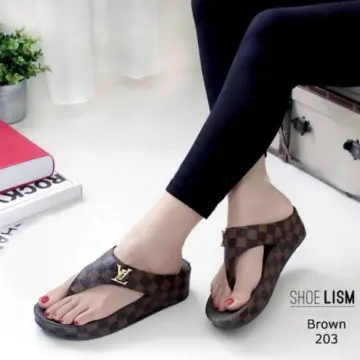 Gratis Ongkir sandal pria LV LUO IS VUI TTON BLACK MIRROR Bagus