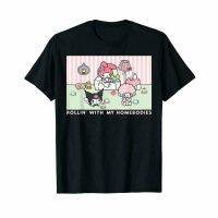 New summer My Melody and Kuromi Rollin with my Homebodies T-Shirt Vintage casual mens short sleeve cotton tops black boyfriend gift