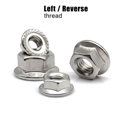 Left Hand Thread M4 M5 M6 M8 M10 M12 DIN6923 304 A2 Stainless Steel Reverse Rotate Hexagon Hex Serrated Lock Spinlock Flange Nut Replacement Parts