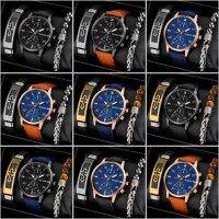 Mens Fashion Jewelry Casual Beaded Bracelet with Deco Sub-Dial Quartz Wrist Watch Luminous Hands Best Present To Men Reloj