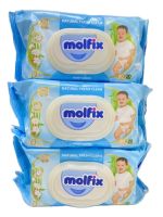 ( แพ็ค 3 ห่อสุดคุ้ม ) Molfix Wet Wipes ทิชชูเปียกจากธรรมชาติ อ่อนโยน ปลอดภัยกับผิวลูกน้อย สูตร Fresh Clean ( สีฟ้า )