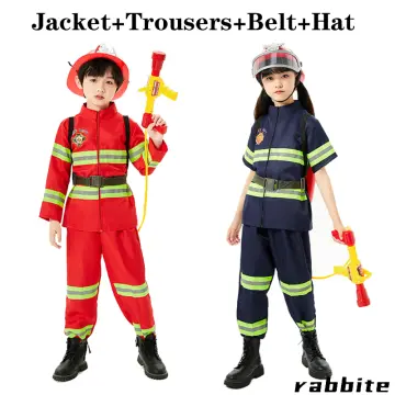 Boys Girls Firefighter Costume Fireman Uniform Kids Halloween