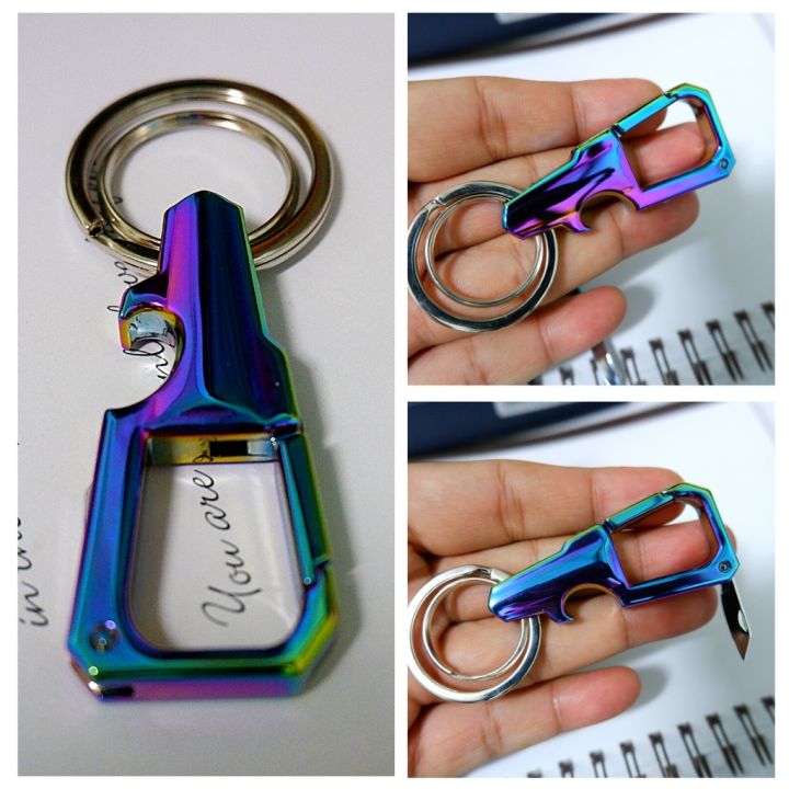 พวงกุญแจ-3in1-เปิดขวดได้-มีปลายมีดพับ-สีไทเทเนียม-พวงกุญแจรถยนต์-พวงกุญแจมอเตอร์ไซค์