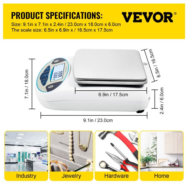 VEVOR Analytical Balance, 5000g x 0.01g Accuracy Lab Scale, High Precision  Electronic Analytical Balance, 13 Units Conversion, Counting Function, LCD  Display, for Lab University Jewelry (5000g, 0.01g)