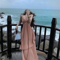 Summer sexy backless dress pure French to wind the new aristocratic temperament seaside holiday beach dress