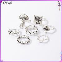 CHANG เครื่องประดับปาร์ตี้7ชิ้นแบบเรียบง่ายย้อนยุคเห็ดรักแหวนหัวใจเปิดแหวนเงินโบราณแหวนเชื่อม