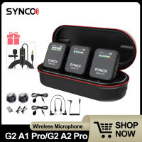 Synco A1 G2 A2 Pro 2.4G Wireless Lavalier ไมโครโฟนระบบไมโครโฟนสำหรับสมาร์ทโฟนตารางกล้อง DSLR การตรวจสอบแบบเรียลไทม์