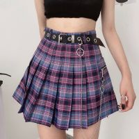 Harajuku Plaid Skirt Women  New y2k High Waist Mini Tennis Skirts Uniform Chain Pocket A-line Streetwear Vintage Free Belt