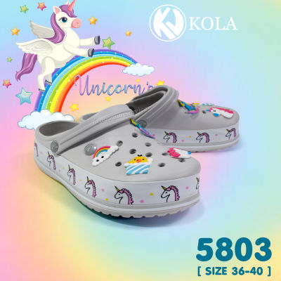 KOLA รองเท้าหัวโต รองเท้าเปิดส้น รองเท้าแตะผู้หญิง รองเท้าแฟชั่น รองเท้าส้นสูงหนา รองเท้าลายการ์ตูน KOLA รุ่น 5803