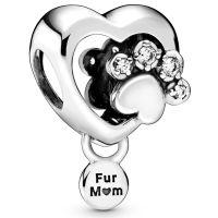 Original Sparkling Dog Paw Print &amp; Heart With Fur Mum Pendant Beads Fit 925 Sterling Silver Charm Europe Bracelet Diy Jewelry