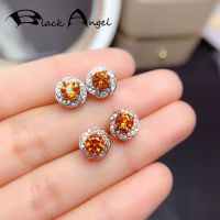 BLACK ANGEL S925 Sterling Silver Citrine Stud Earring Champagne Morganite Kolczyki for Women Brincos Gemstone Jewelry Oorbellen