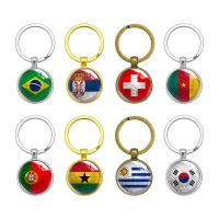 National Flag Round Keychain Brazil Serbia Switzerland Cameroon Portugal Ghana Uruguay South Korea Football Keyring Gifts Friend Cables