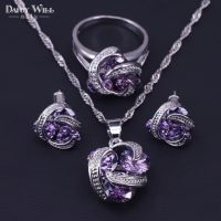 New Women Silver Color Bridal Wedding Costume Jewelry Sets Fine round Pendants Necklaces Earring Rings Set Accessory