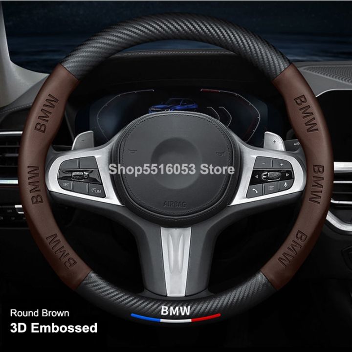 ฝาครอบพวงมาลัยหนังคาร์บอนไฟเบอร์ลายนูน3d-เหมาะสำหรับรถ-bmw-x3-x5-x6-f30-f34-g05-g30-g20-f15-f16-1-3-5ชุด