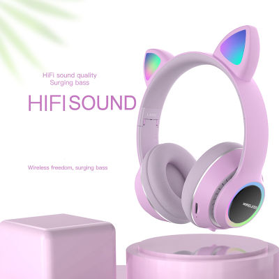 Cute Cat Ear Headphones Bluetooth Headset V5.0 Microphone Wireless Earbuds Foldable TF Card Game Stereo Girl Kids Wired Earphone