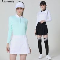 Azureway Autumn Long-sleeved Golf Tops Women Slim Polo Shirts Ladies Pleated Skirt with Inner Shorts High Waist Skorts Clothing Sets XS-XXL