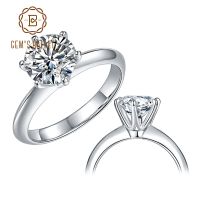 แหวนเพชรโมอิสสำหรับผู้หญิงรูปบัลเล่ต์18K 2ct 1ct แหวนหมั้นกลม3ct