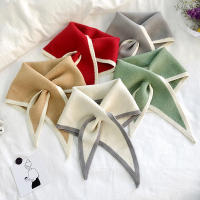 Scarf Winter Women Triangular Scarves Woolen Knit Elastic Bow Cross Scarf Female Solid Color Soft False Collar Neck Guard Bib