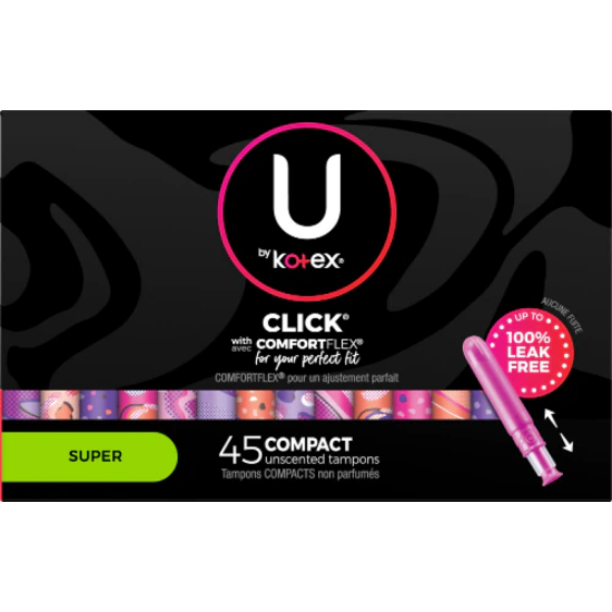 U by Kotex Click with Avec Comfortflex Compact Tampons Super, 45