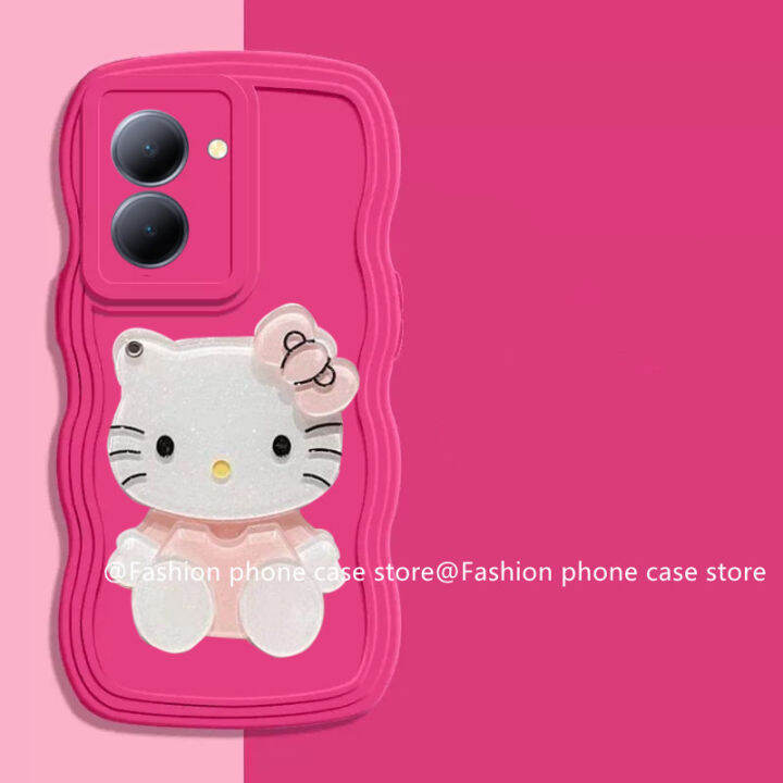 เคส-vivoy36-phone-case-vivo-y36-5g-4g-เรียบง่ายลายคลื่นของเเข็งสีใหญ่พร้อม-hellokitty-ปกป้องเลนส์กระจกแต่งหน้าฝาครอบแบบนิ่ม2023