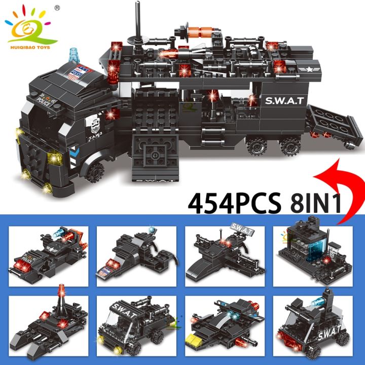 huiqibao-454-585pcs-8in1-swat-police-command-truck-building-blocks-city-helicopter-bricks-kit-educational-toys-for-children