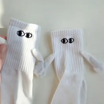 2pcs Magnetic Sucktion 3d Doll Couple Socks, Couple Holding Hands Funny  Socks, Mid-tube Cute Socks Funny Gifts For Women Men