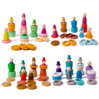 Montessori Rainbow Building Blocks ของเล่นเด็ก Beech ไม้ Four Seasons Theme ถ้วยซ้อนสร้างเกมปริศนา Sensory Toys