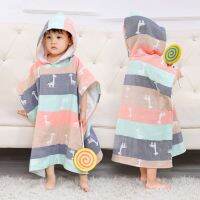 เสื้อคลุมมีฮู้ดสำหรับเด็ก6ชั้นสำหรับเด็กชาย,ผ้าเช็ตตัวผ้าโปร่งลายการ์ตูนเสื้อคลุมอาบน้ำผ้าขนหนูชายหาดขนาด60*60ซม.